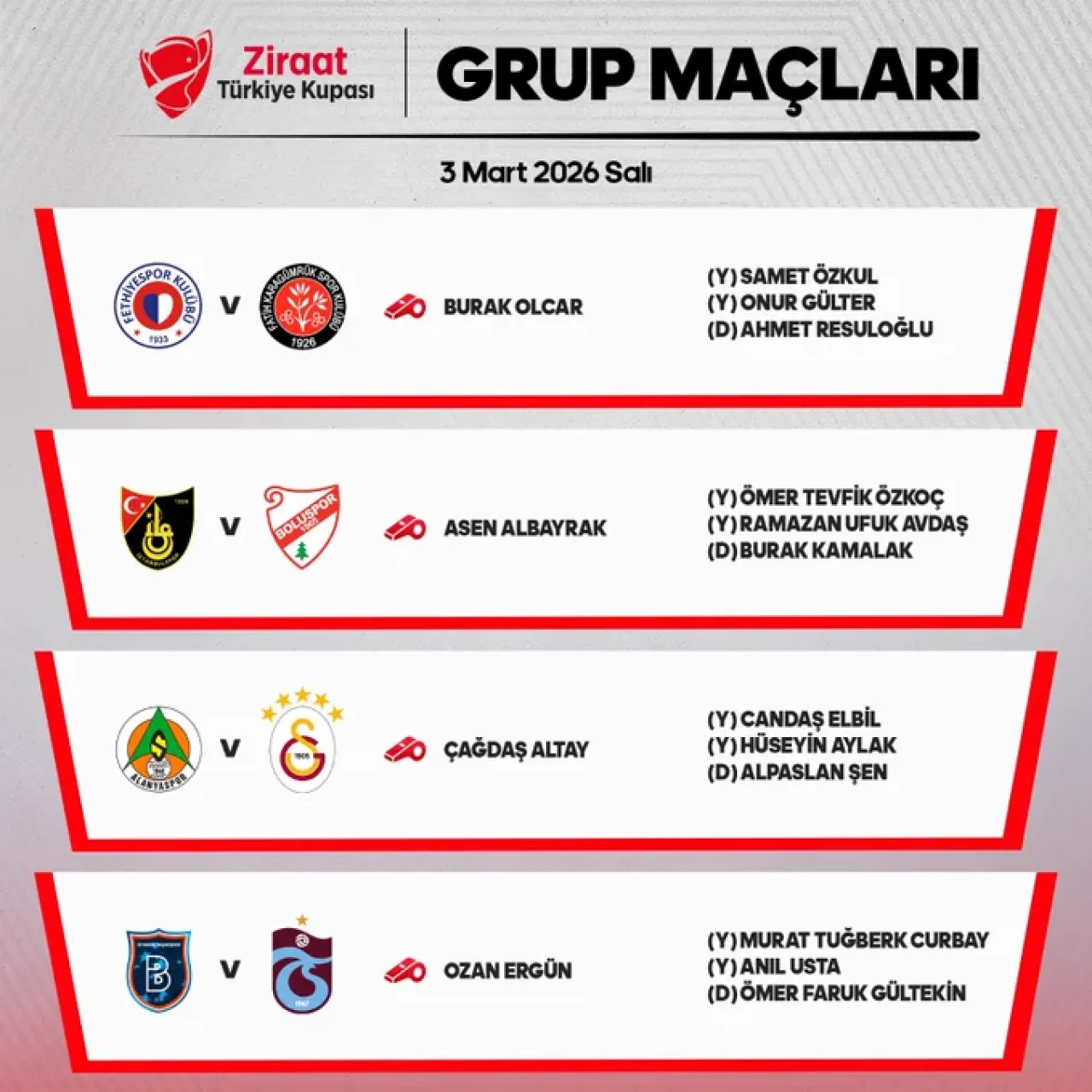 Ziraat Türkiye Kupası'nda Yarınki Maçların Hakemleri Açıklandı