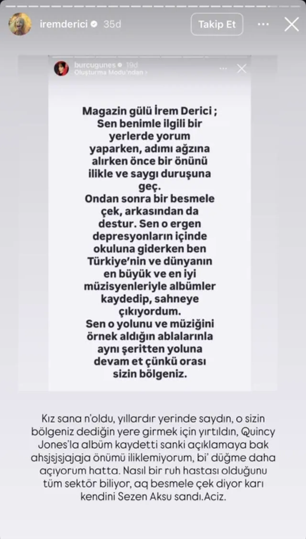 İrem Derici'den Burcu Güneş'e Sert Tepki: Sosyal Medyada Gerginlik Tırmanıyor